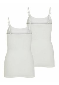 Dos camisetas sin mangas blancas hechas de una tela suave y elástica. Cuentan con tirantes delgados ajustables y un diseño entallado.