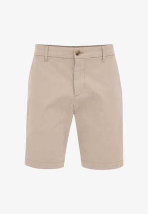 Beige shorts van textuurstof met een knoopsluiting aan de voorkant, twee zijzakken en een rechte snit met een nette zoom.