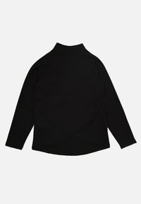 Schwarzes Langarmshirt mit hohem Kragen. Weiches, flexibles Material. Abgerundeter Saum und Raglanärmel sorgen für eine lässige Passform. Minimalistisches Design.