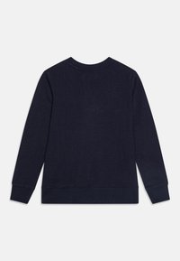 Felpa blu navy con maniche lunghe, scollo rotondo e polsini e orlo a costine, realizzata in morbido tessuto misto cotone.