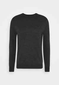 Jersey de punto gris oscuro con cuello redondo, mangas largas, puños acanalados y un pequeño logotipo en el pecho. Tejido texturizado. Corte regular.