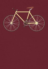 Conception de vélo minimaliste en jaune avec un siège marron sur un fond bordeaux. Présente des pneus fins, un seul rapport et des lignes simples.