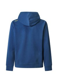 Temno modra kapuca iz mehke tkanine. Ima velik kapuco, rebraste manšete in spodnji rob. Vključuje majhen logo na zgornjem delu hrbta.