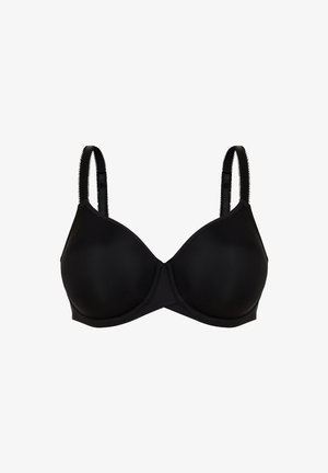 Schwarzer BH mit Unterstützung und glatter, matter Oberfläche. Verfügt über verstellbare Träger und nahtlose Cups, die für eine formschlüssige Passform konzipiert sind.