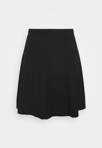 Mustat leveät hameet, polven pituinen, pehmeästä kankaasta valmistettu. Ominaisuuksiin kuuluu sileä vyötärö ja ilmava siluetti, jossa ei ole näkyviä kuvioita tai koristeita.