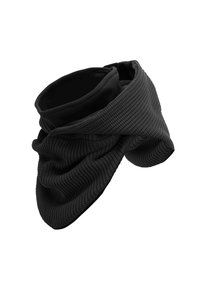 Black neck warmer made of textured fabric, featuring a snug design with a folded top and a smooth inner lining for comfort.