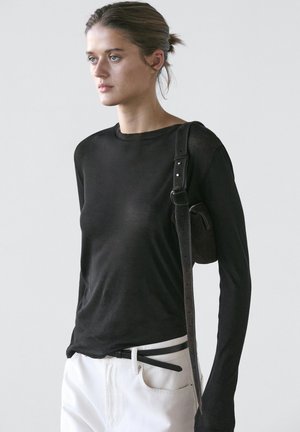Massimo Dutti SEMI-SHEER WITH COLLAR DETAIL - Maglietta a manica lunga - black