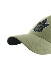 Cappellino da baseball verde oliva con logo ricamato nero dei Toronto Maple Leafs, visiera curva e tessuto testurizzato.