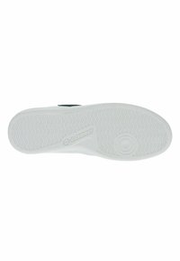 White athletic shoe sole featuring a textured, wavy pattern with a circular accent. Includes a logo in the heel area. Rubber material.