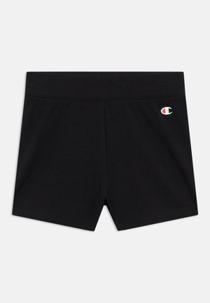 Svarte sportsshorts med bred midjebånd og en liten Champion-logo på øvre høyre frontside.