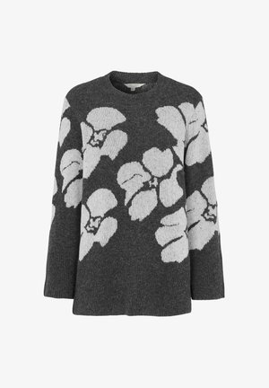 Cellbes of Sweden, FLORAL, JACQUARD-KNIT SWEATER - Striktrøje - grey melange patterned
