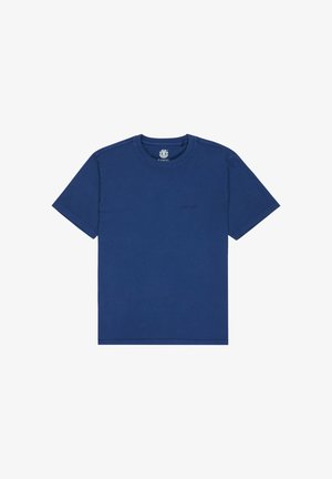 Námornícky modré bavlnené tričko s krátkymi rukávmi, okrúhlym výstrihom a nenápadnými logovými detailmi na hrudi. Hladká textúra a rovný strih.