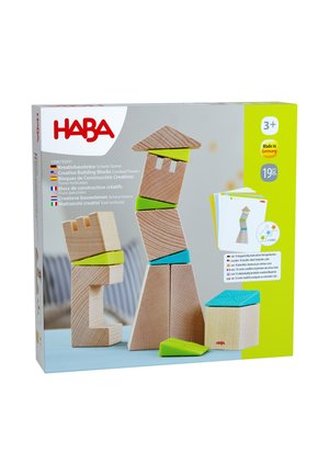 Holzbausteine für kreative Kinder ab 3 Jahren, inklusive schräger Teile zum Bauen von schiefen Türmen und 10 doppelseitigen Schablonenkarten.