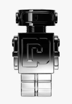 Glossy black robot figure with a square body displaying an embossed "P" and rectangular head with single eye sensor.