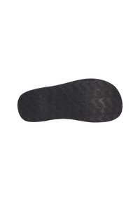 Black rubber shoe sole with zigzag and arrow tread pattern, shown flat against a white background.