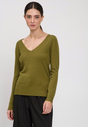 INFLUENCER, INFLUENCER PULLOVER V-NECK BASIC LINE PULL - Pullover - olive