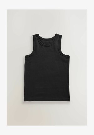 Svart ärmlös tanktopp i bomull. Har rund halsringning och sömda kanter. Slät textur med en åtsittande design.