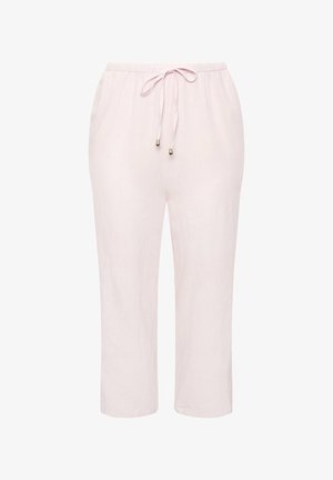 Pantalon ample rose clair avec taille élastique et cordon de serrage ajustable avec embouts métalliques, longueur raccourcie et jambes droites.