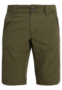 Shorts cargo vert olive en coton léger avec une coupe droite, dotés de poches avant et de détails de couture renforcés.