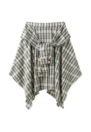 Stradivarius, PRINTED SHIRT-SLEEVE DETAIL MIDI SKIRT - Jupe trapèze - khaki