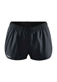 Pantalones cortos deportivos negros hechos de un tejido ligero, con una cinturilla elástica y un pequeño logo en el lado delantero izquierdo.
