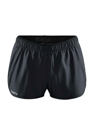 Shorts de sport noirs en tissu léger, dotés d'une ceinture élastique et d'un petit logo sur le côté avant gauche.