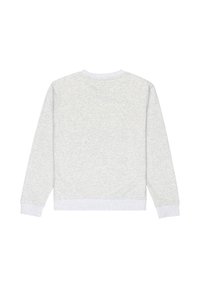 Sweatshirt gris clair à manches longues avec des poignets, un ourlet et un col côtelés, présenté de dos sur fond blanc.