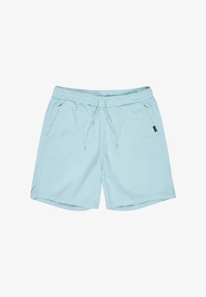 Lyseblå, uformelle shorts med elastisk midjebånd og snor, frontlommer og en liten sidetag.
