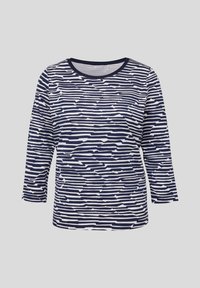 Langarm-T-Shirt aus weichem Stoff mit einem navyblauen und weißen gewellten Streifenmuster. Gerundeter Ausschnitt und entspannter Schnitt.