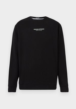 Black long-sleeve sweatshirt with white text "WEEKEND OFFENDER ADMIT NOTHING" centered on the chest.