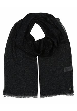 Musta sall, mis on valmistatud pehmest kangast ja omab õrna sädelust. Omab tukkse ääri ja ühel küljel on väike logo silt.