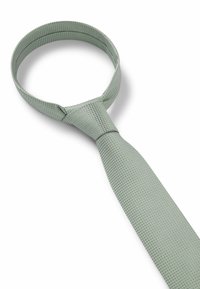 Cravate verte texturée avec un motif tissé. Elle possède une lame étroite et une boucle pour un ajustement facile. Convient aux occasions formelles.