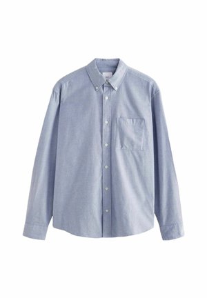 Lyseblå langærmet skjorte lavet af bomuld, med en krave der kan knappes ned, seks knapper og en brystlomme med en blød struktur.
