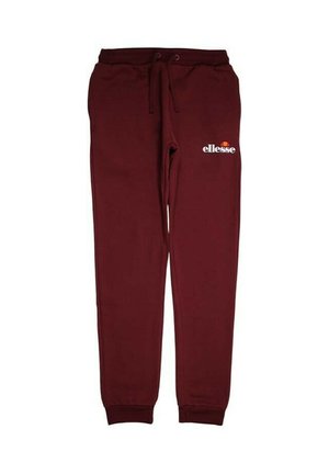 Pantalon de survêtement bordeaux en coton mélangé doux, doté d'une taille élastique avec cordon de serrage et d'un logo blanc imprimé sur la cuisse gauche.