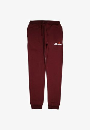 Pantalon de survêtement bordeaux en coton mélangé doux, doté d'une taille élastique avec cordon de serrage et d'un logo blanc imprimé sur la cuisse gauche.