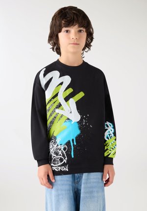 Terranova, T-SHIRT A MANICHE LUNGHE CON STAMPA GRAFFITI - Maglietta a manica lunga - nero