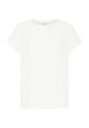 Hvid T-shirt med korte ærmer og rund hals, lavet af blød bomuld, med en afslappet pasform og glat tekstur uden mønstre eller detaljer.