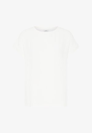 Hvid T-shirt med korte ærmer og rund hals, lavet af blød bomuld, med en afslappet pasform og glat tekstur uden mønstre eller detaljer.