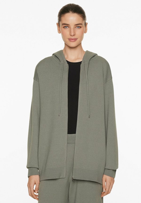 LONG HOODED - Strickjacke - khaki