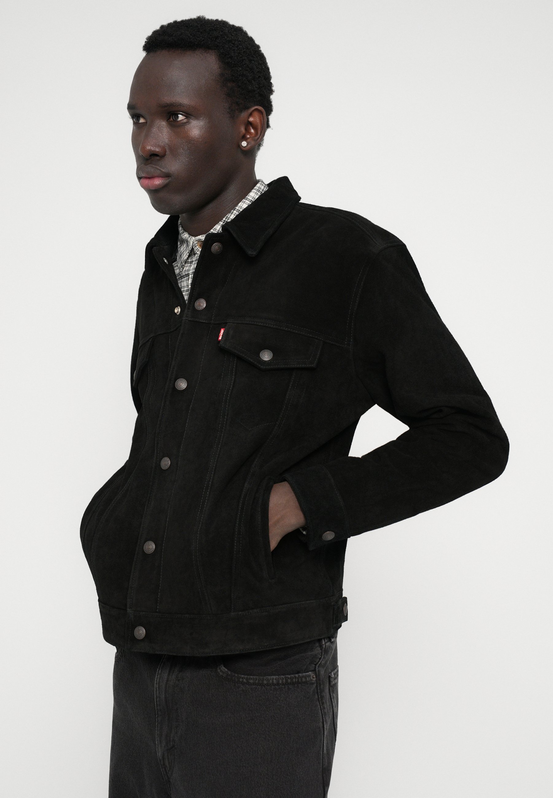 Levi's® HIGHLAND TRUCKER - Leather jacket - dark blue/dark-blue