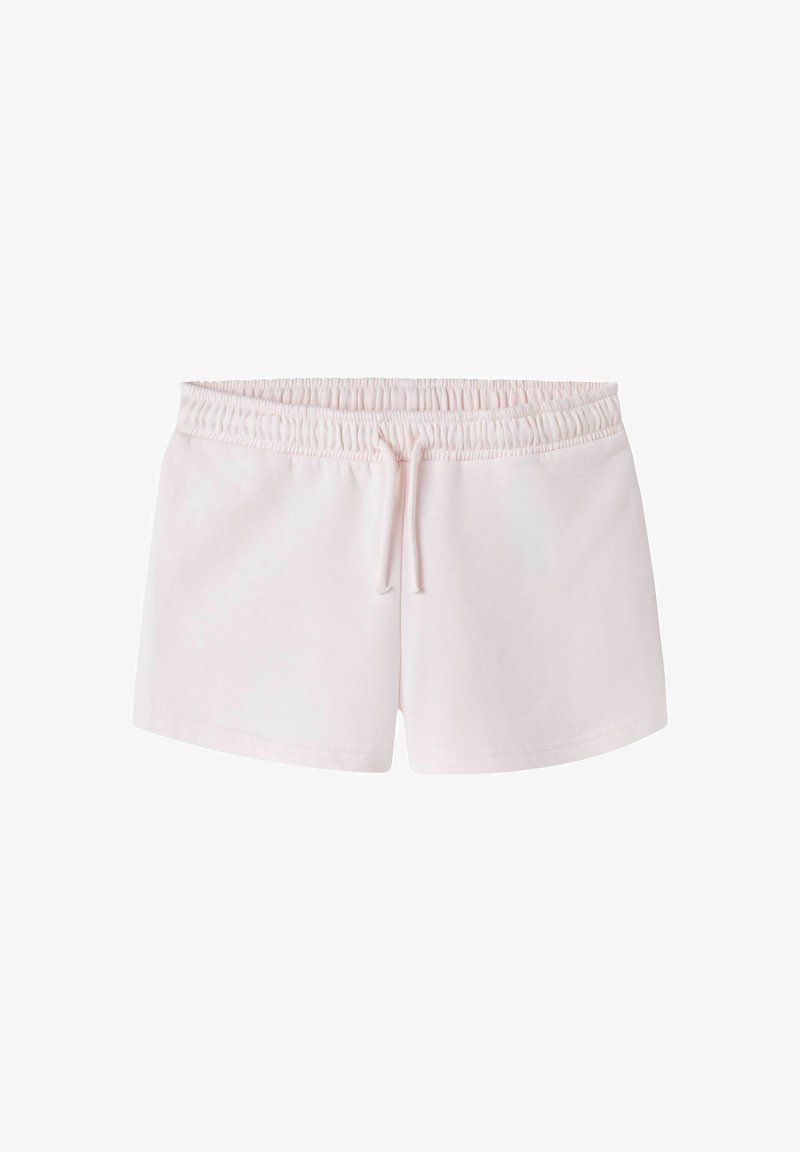 Shorts avec taille élastique rose clair et cordon de serrage, conçus pour un usage décontracté.