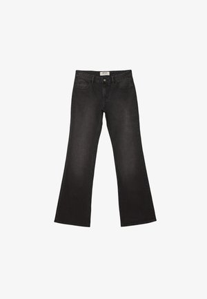 Schwarze, lässig geschnittene Jeans aus Denim mit mittelhoher Taille, fünf Taschen-Design und einem sauberen Abschluss an den Säumen.