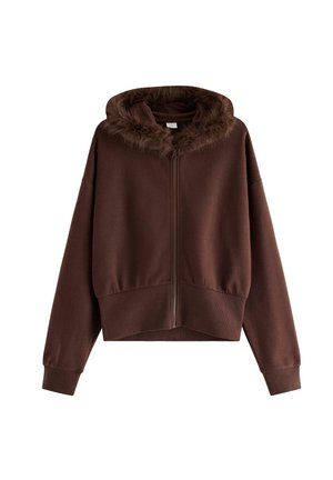 Lindex, LINDEX HOODIE WITH FAUX FUR LINDEX - Sweat zippé - dark brown