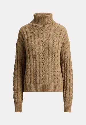 Lauren Ralph Lauren, MARLED CABLE-KNIT TURTLENECK SWEATER - Πουλόβερ - camel