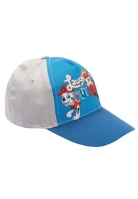 Blue and gray cap featuring a cartoon dog graphic on the front with the text "Laugh Out Loud." Soft fabric, curved brim, and adjustable back.