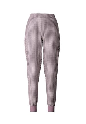Licht mauve joggers met een geometrisch patroon, elastische tailleband en ribgebreide boorden. Gemaakt van een zachte, rekbare stof.