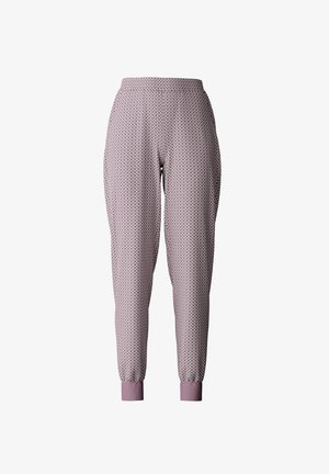 Licht mauve joggers met een geometrisch patroon, elastische tailleband en ribgebreide boorden. Gemaakt van een zachte, rekbare stof.