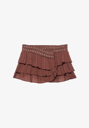 PULL&BEAR, RUFFLED WITH STUDS - MINI SKIRT - Gonna a campana - brown