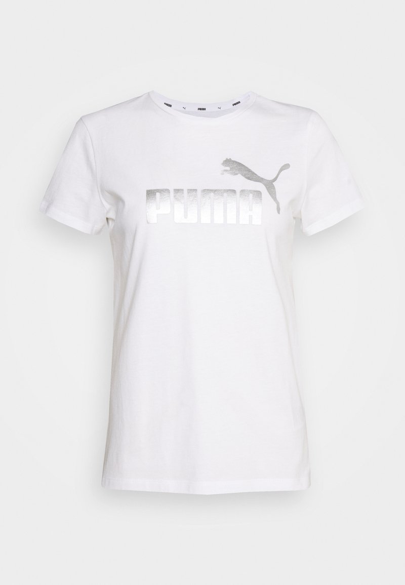 Puma - METALLIC LOGO TEE - T-shirt con stampa - white/silver, Ingrandire