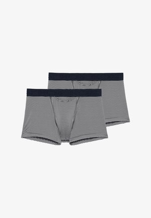 Gestreepte zwart-witte boxershorts, met een effen donkere tailleband met een reliëf merklogo, zacht materiaal en een rechte snit.